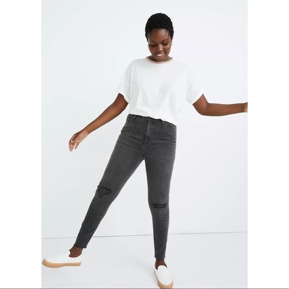MADEWELL 9" Mid Rise Skinny Jeans Distressed Raw Hem - Picture 1 of 9